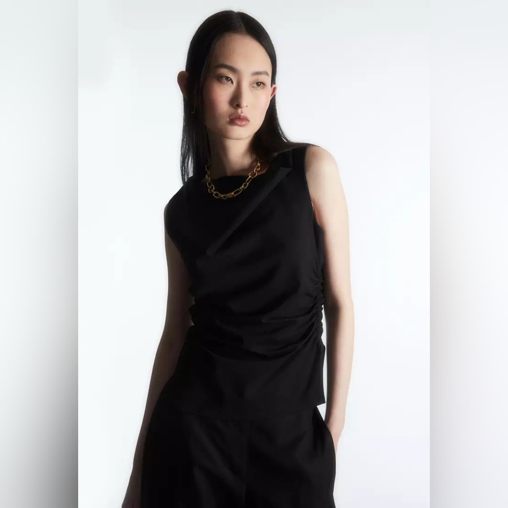 COSCowl-Neck Gathered Sleeveless Top Black XS